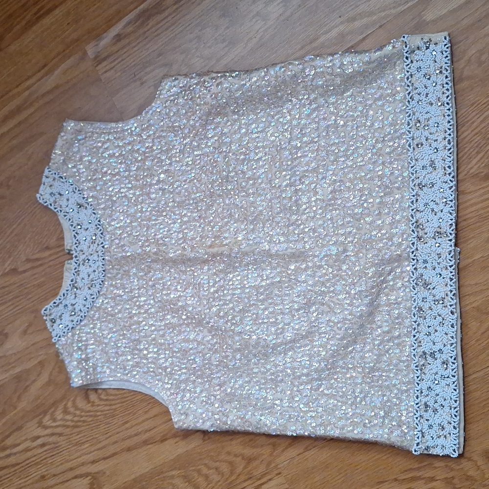 Vintage Cardell wool sequin and beads light tan Medium blouse